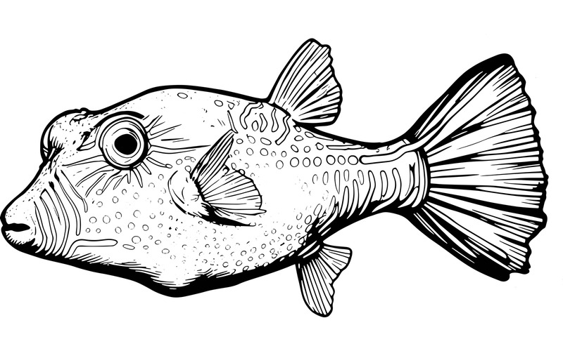 Canthigaster Rostrata (KI-Illustrationsbild + Vektor-Linienzeichnung) - Eigenschaften Bild 2