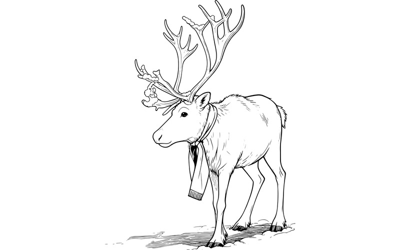 Renna, caribù, foresta innevata, Babbo Natale, renna, aiutante di Natale, sciarpa rossa, illustrazione - Caratteristiche Immagine 2