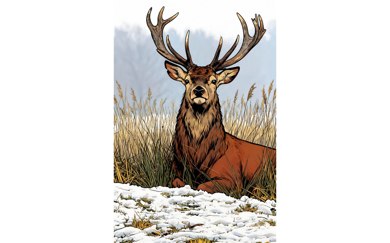 Deer Snow Covered Land Illustration - Features Image 1
