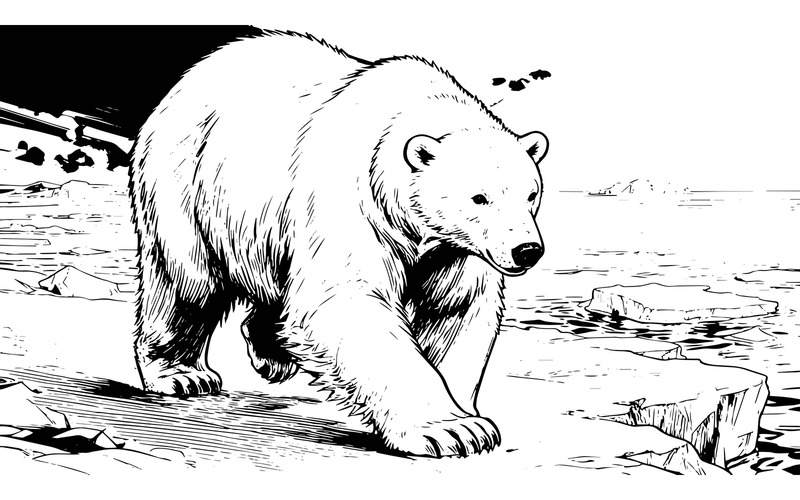 Vild isbjörn i packisen i Arktis (AI-illustrationsbild + vektorgrafik) - Features Image 2