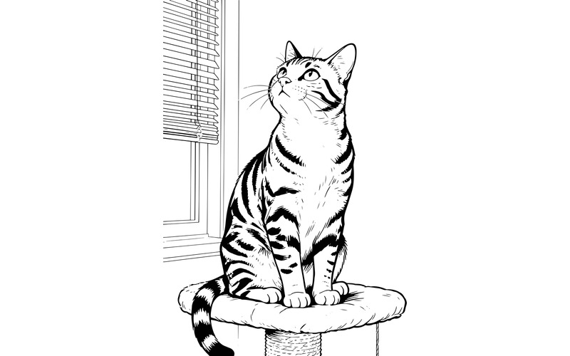 猫咪坐在家具上望向窗外（AI插画+矢量线条画） - Features Image 2