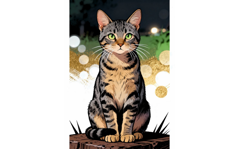 Primo piano verticale di un simpatico gatto grigio con sfondo sfocato (immagine di illustrazione Ai + linea grafica vettoriale) - Caratteristiche Immagine 1