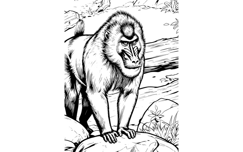 Illustrazione dell'area di riposo dell'habitat naturale della scimmia trapano Mandrillus Leucophaeus 1 - Caratteristiche Immagine 2
