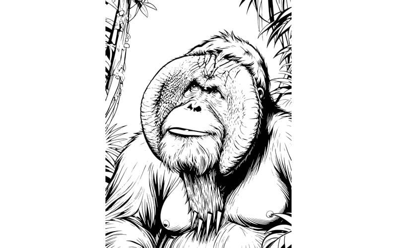 Illustrazione di animali selvatici dell'orango del Borneo in via di estinzione, habitat roccioso, Pongo Pygmaeus - Caratteristiche Immagine 2