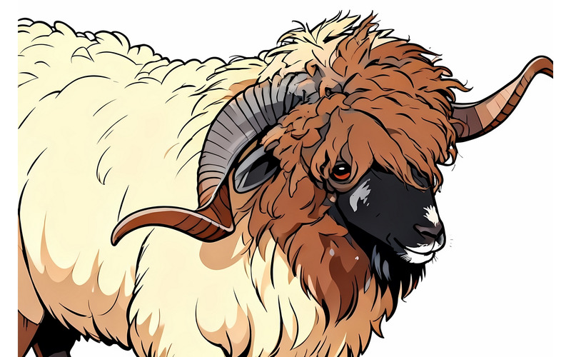 Fumetto di primo piano di un ariete bighorn - Caratteristiche Immagine 1