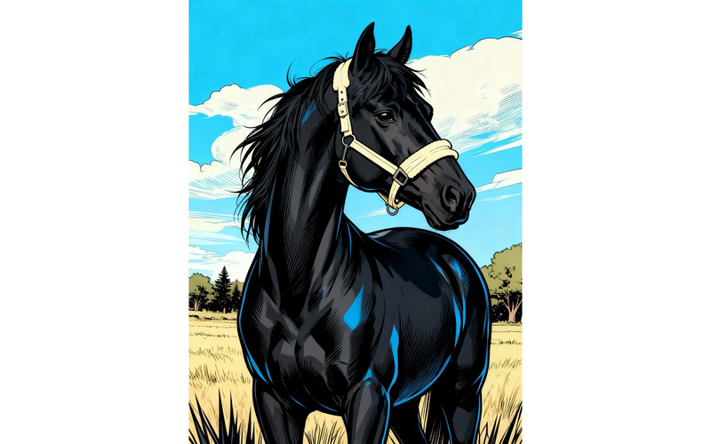 Cavallo nero in piedi contro il cielo 1 illustrazione - Caratteristiche Immagine 1