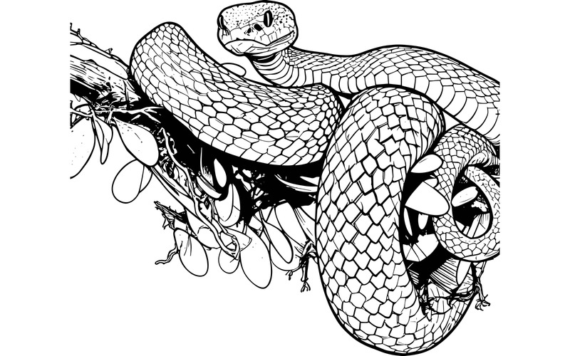 Primo piano del serpente vipera blu, viso, testa, serpente vipera blu Insularis, illustrazione - Caratteristiche Immagine 2