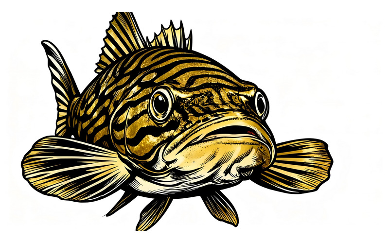 Banded Catfish Closeup With Unique Patterns Design (Ai Illustration Image + Vector Line Art) - Features Image 1