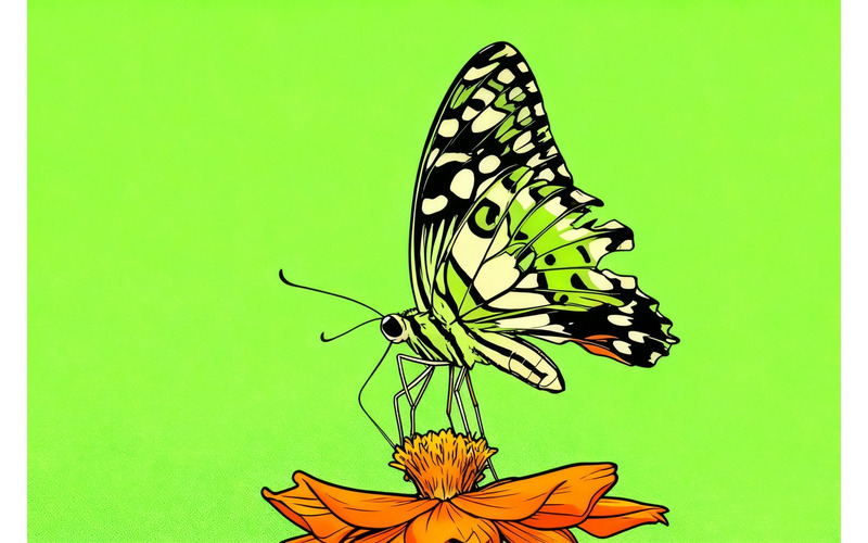 Detailopname van een prachtige vlinder die in een bloem blijft zitten (AI-illustratie + vectorlijnkunst) - Features Image 1