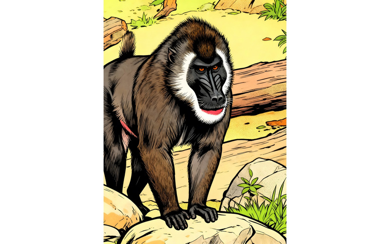 Illustrazione dell'area di riposo dell'habitat naturale della scimmia trapano Mandrillus Leucophaeus 1 - Caratteristiche Immagine 1