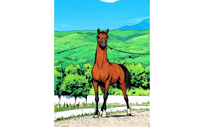Portrait Horse Standing Land Against Mountain Illustration - Features Image 1