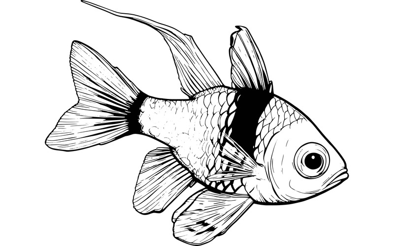 Close-up van een vis die in de zee zwemt 3 (Ai-illustratie + vectorlijnkunst) - Features Image 2