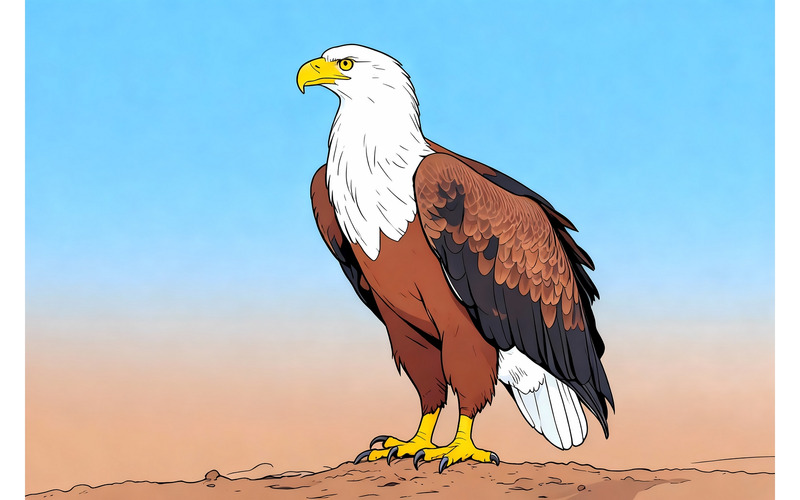 Aquila in piedi sull'albero (immagine illustrativa AI + linea grafica vettoriale) - Caratteristiche Immagine 1