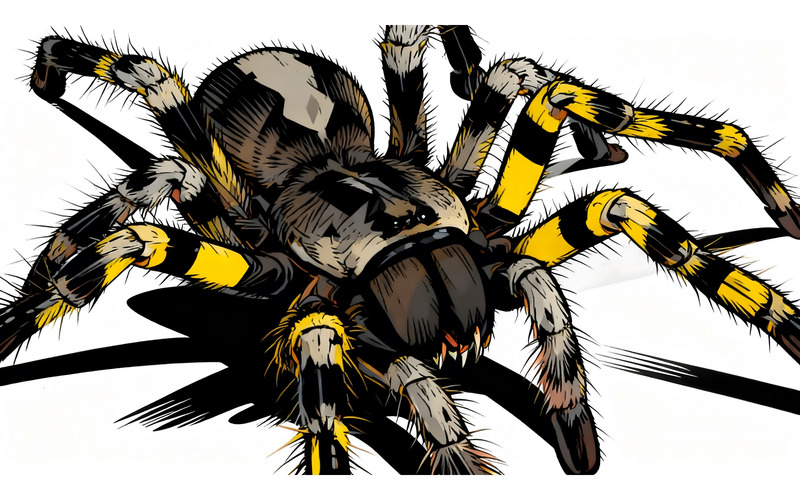 Poecilotheria Regalis Tarantula'nın Beyaz Arka Plan Üzerinden İzole Edilmiş İllüstrasyonu - Features Image 1