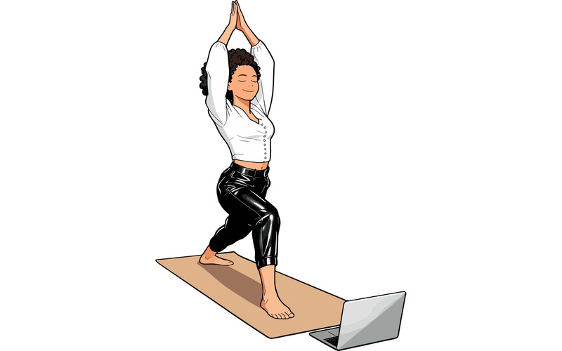 Illustrazione di una donna che fa stretching a figura intera 1 - Caratteristiche Immagine 1