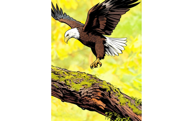 Függőleges kép repülő kopasz sas körülvéve (AI illusztráció kép + vektor vonalas rajz) - Features Image 1