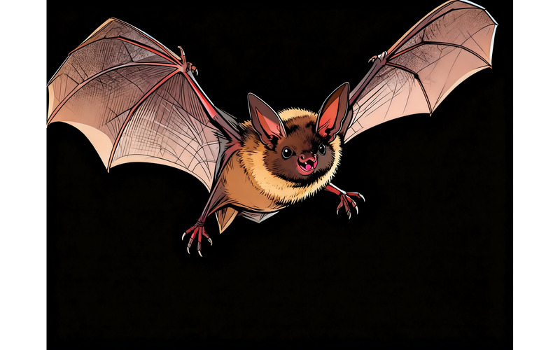 Un grazioso pipistrello prende il volo contro il cielo notturno al chiaro di luna (immagine illustrativa AI + grafica vettoriale) - Caratteristiche Immagine 1