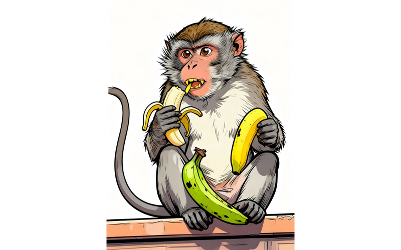 Illustrazione di un macaco dalla coda lunga ripreso da vicino - Caratteristiche Immagine 1