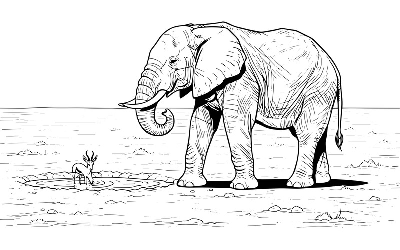 Stor gammal elefant går över stenig öken (AI-illustrationsbild + vektorgrafik) - Features Image 2