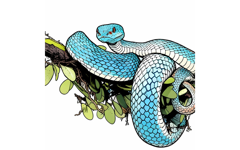 Primo piano del serpente vipera blu, viso, testa, serpente vipera blu Insularis, illustrazione - Caratteristiche Immagine 1