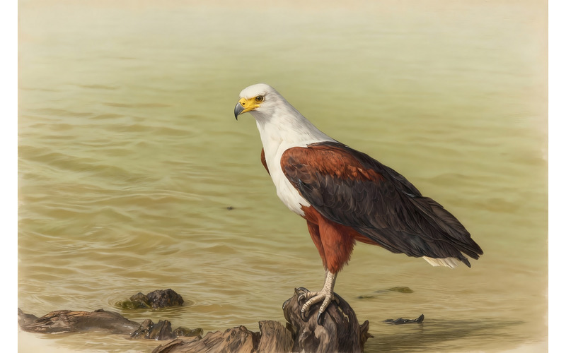 Africký orel odpočívající na skále u řeky Ornage (ilustrační obrázek AI + vektorová čárová grafika) - Features Image 2