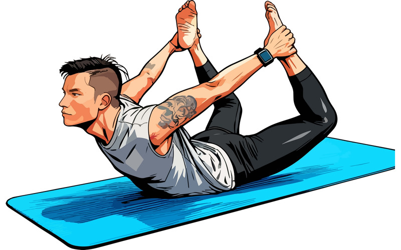 Ilustração de um homem praticando ioga à beira da piscina - Features Image 1