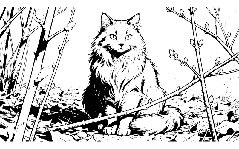 Söt grå katt som leker i trädgården (AI-illustrationsbild + vektorgrafik) - Features Image 2