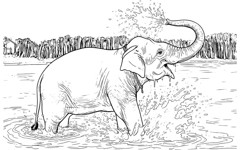 Elefant som tvättar floden (AI-illustrationsbild + vektorgrafik) - Features Image 2