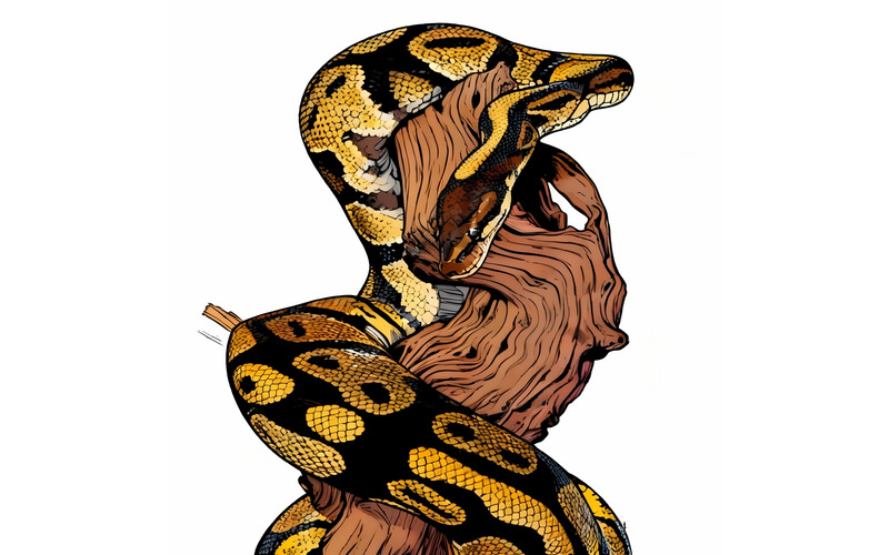 Testa di serpente pitone palla Primo piano Illustrazione in legno di serpente pitone palla Primo piano Illustrazione in legno di serpente pitone palla - Caratteristiche Immagine 1