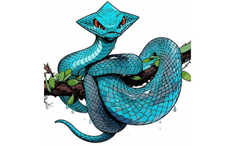 Serpente vipera blu Serpente vipera ramo Serpente pronto all'attacco Insularis blu Animale primo piano 1 Illustrazione - Caratteristiche Immagine 1
