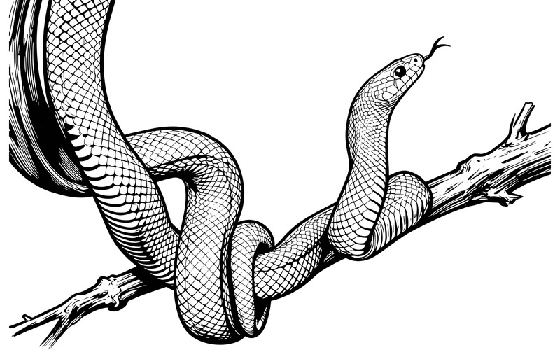 Illustrazione ravvicinata di un serpente su sfondo nero. - Caratteristiche Immagine 2