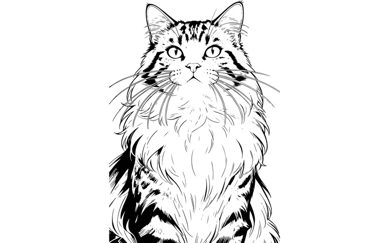 Dikey Çekim Uzun Tüylü Kahverengi Kedi Arka Plana Bakıyor (AI İllüstrasyon Görüntüsü + Vektör Çizim) - Features Image 2