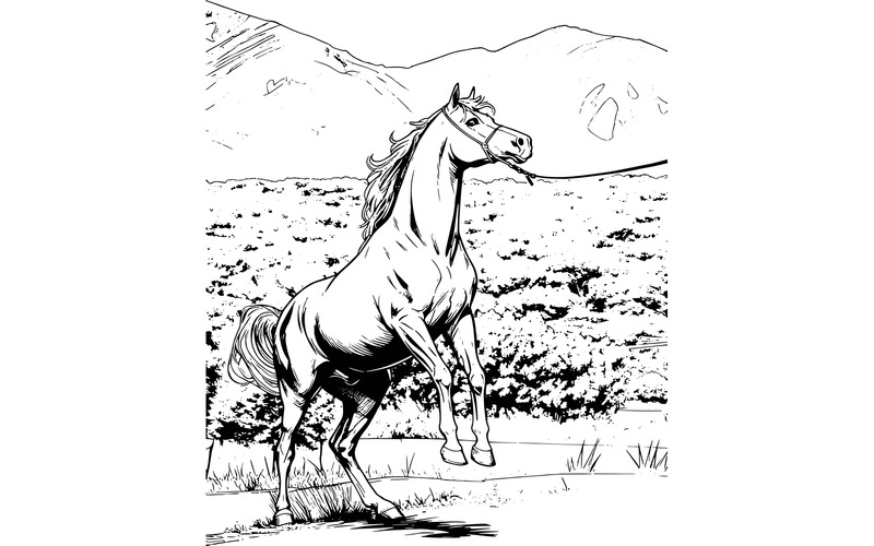 Side View Horse Jumping Land Against Mountain Illustration - Features Image 2