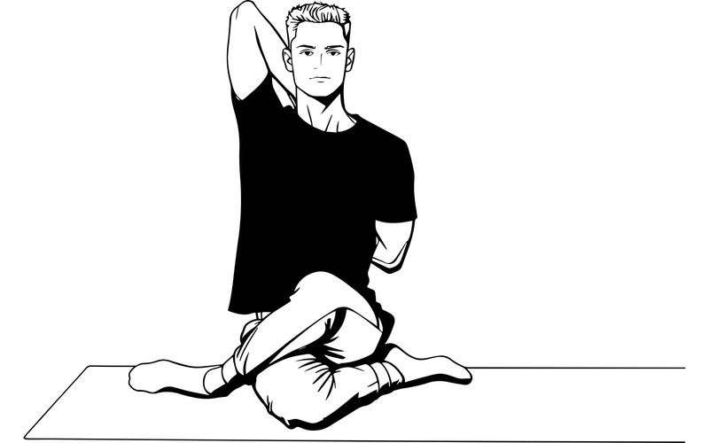 Adult Man Practicing Yoga Home Illustration Vector Line Art - Features Image 1