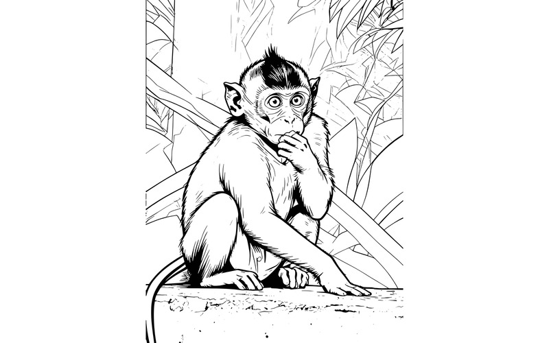 Illustrazione di un macaco dalla coda lunga seduto che mangia un muro di cemento - Caratteristiche Immagine 2