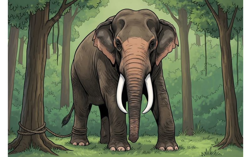 Elefant i stående skog (AI-illustrationsbild + vektorgrafik) - Features Image 1