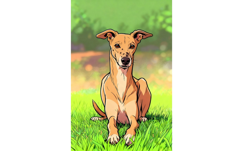 Greyhound s'amusant dans un parc (Illustration IA + Dessin vectoriel) - Caractéristiques de l’image 1