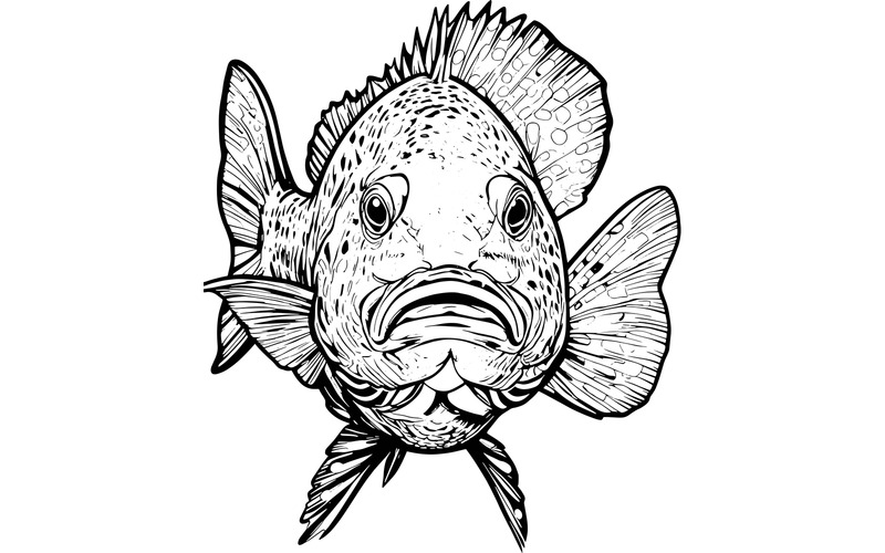 Poisson-crapet noir aux yeux noirs nageant (Illustration IA + Dessin vectoriel) - Caractéristiques de l’image 2