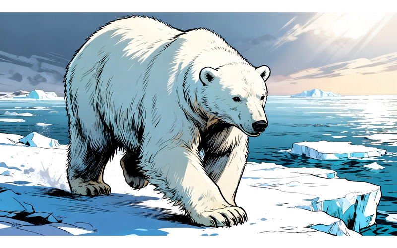 Vild isbjörn i packisen i Arktis (AI-illustrationsbild + vektorgrafik) - Features Image 1