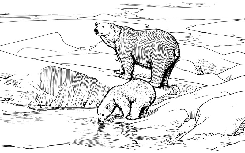 Orso polare Ursus Maritimus Madre Cucciolo Pack Ghiaccio Nord 1 (Immagine di illustrazione Ai + Linea arte vettoriale) - Caratteristiche Immagine 2