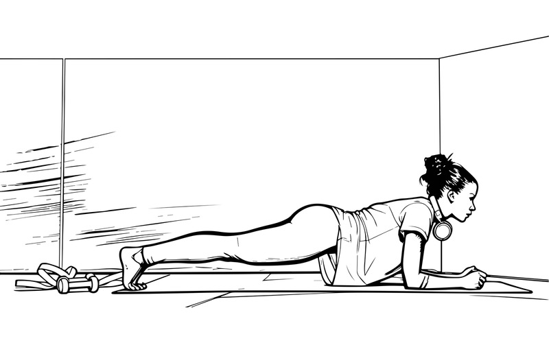Female With Headphones Doing Fitness Home Vector Line Art - Features Image 1
