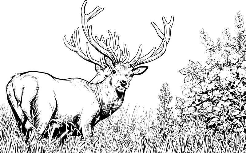 Illustrazione di un campo di cervi contro il cielo - Caratteristiche Immagine 2