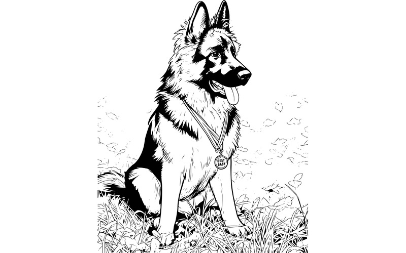 Berger allemand champion assis dans l'herbe (Illustration IA + Dessin vectoriel) - Caractéristiques de l’image 2