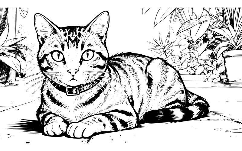 Chaton tigré bleu aux yeux concentrés sur un sol en ciment (Illustration IA + Dessin vectoriel) - Caractéristiques de l’image 2