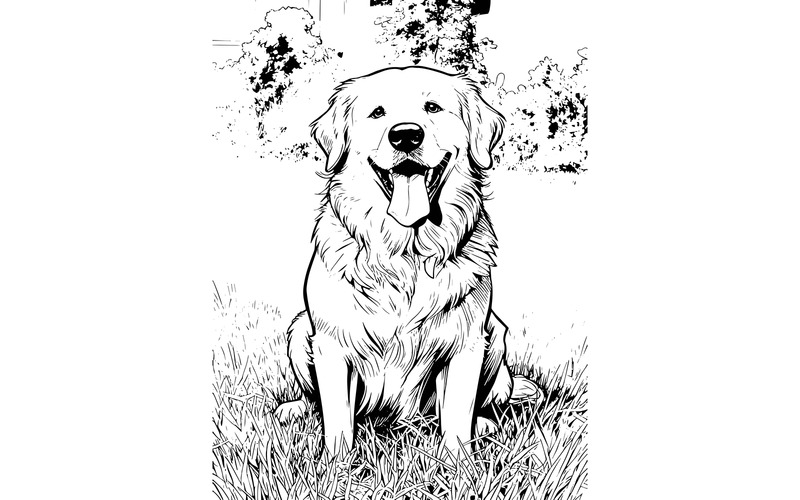 Golden Retriever-porträtt med grönt gräs (AI-illustrationsbild + vektorgrafik) - Features Image 2