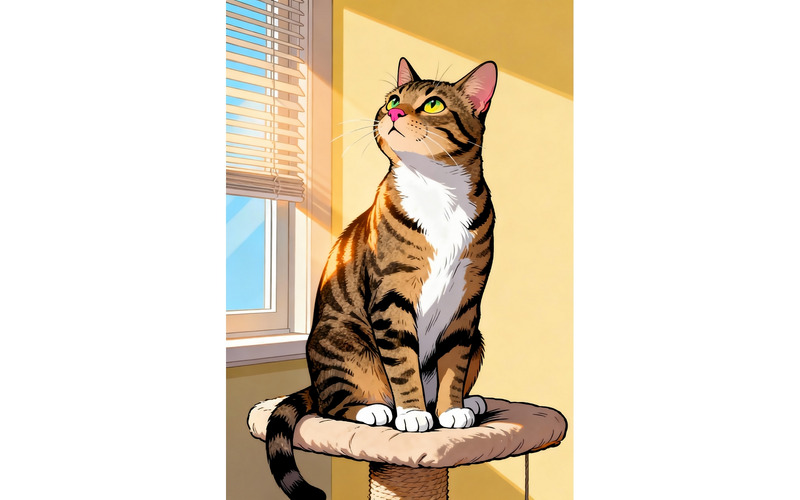 猫咪坐在家具上望向窗外（AI插画+矢量线条画） - Features Image 1