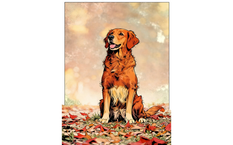 Golden Retriever Sitting Land (Ai Illustration Image + Vector Line Art) - Features Image 1