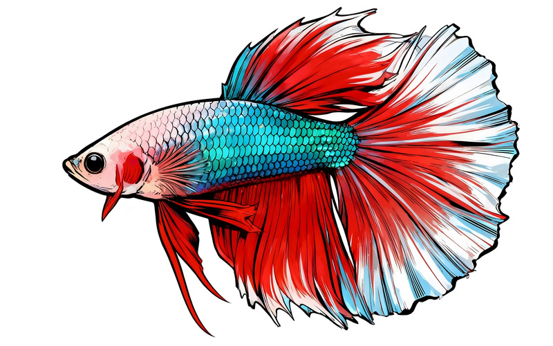 Vacker färgglad siamesisk bettafisk (AI-illustrationsbild + vektorgrafik) - Features Image 1