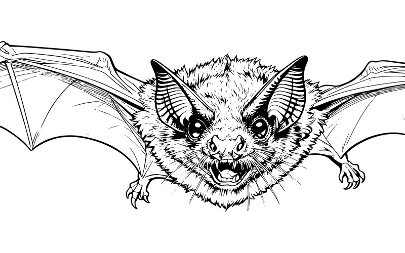 Primo piano dinamico di un pipistrello in volo (immagine illustrativa AI + disegno vettoriale) - Caratteristiche Immagine 2