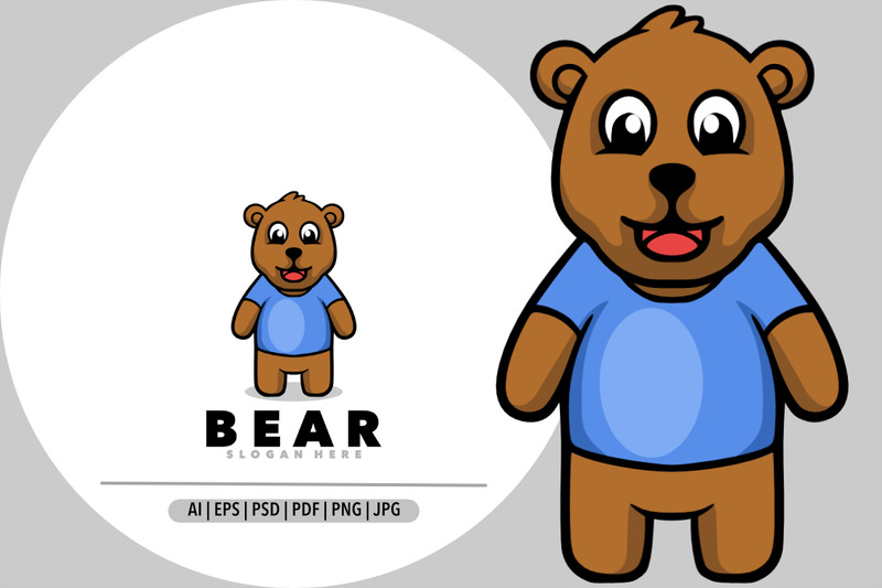 Niedliche Teddybär-Maskottchen-Cartoon-Logo-Design-Illustration - Eigenschaften Bild 1